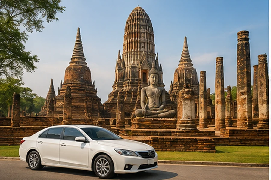 Private taxi at Ayutthaya ancient temples
