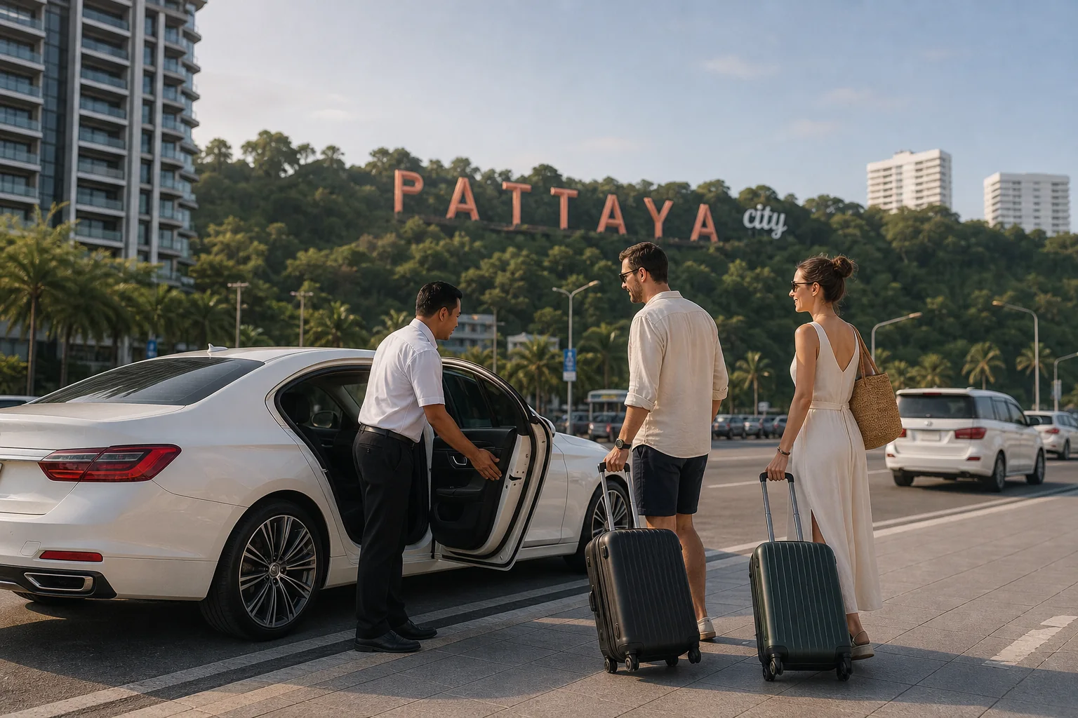 Private taxi pickup at the new Pattaya City sign