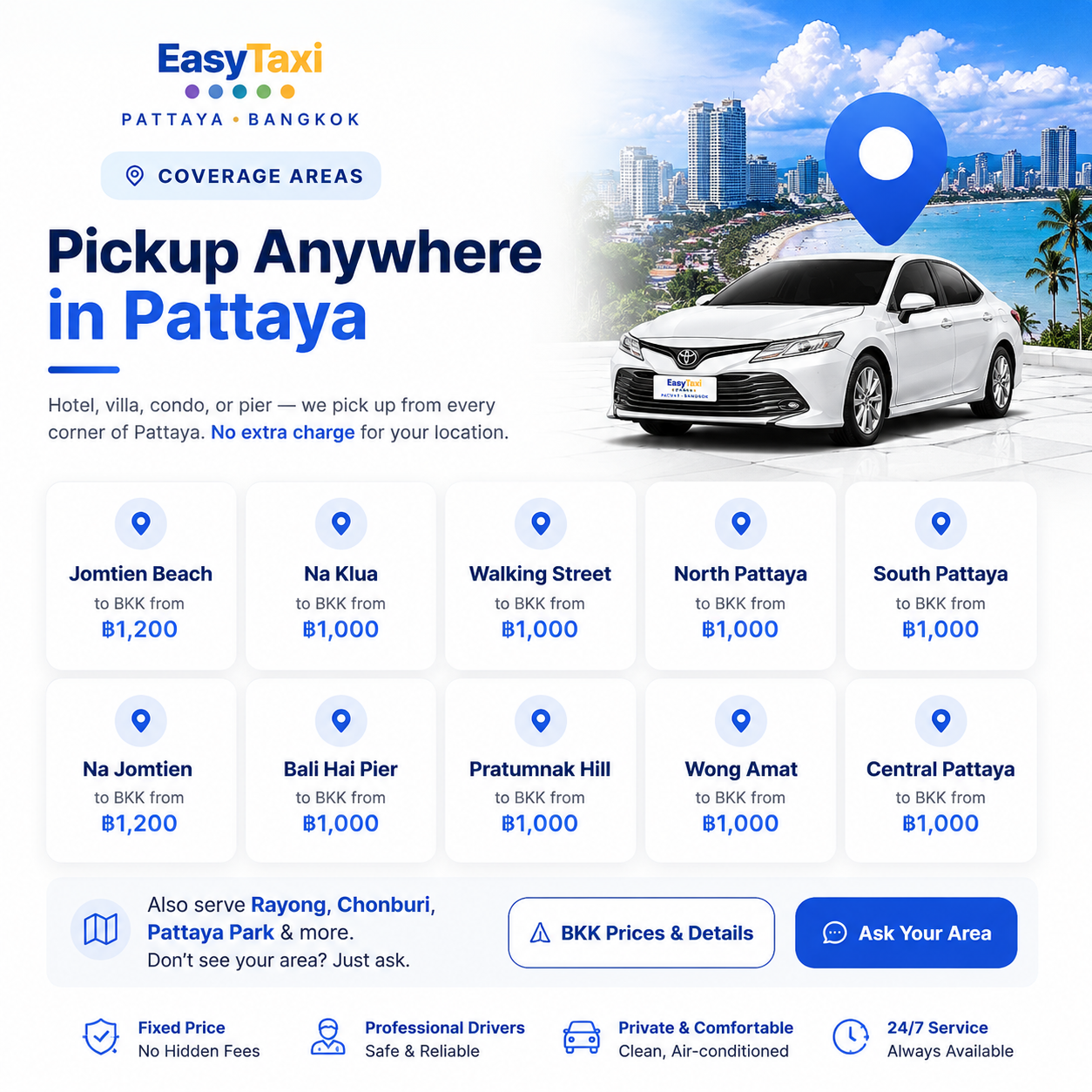 Easy Taxi Pattaya service area banner