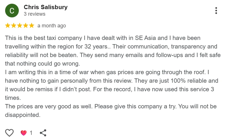 Google customer review 1 for Easy Taxi Pattaya