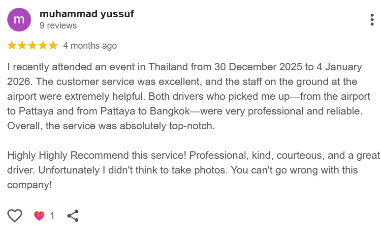 Google customer review 2 for Easy Taxi Pattaya