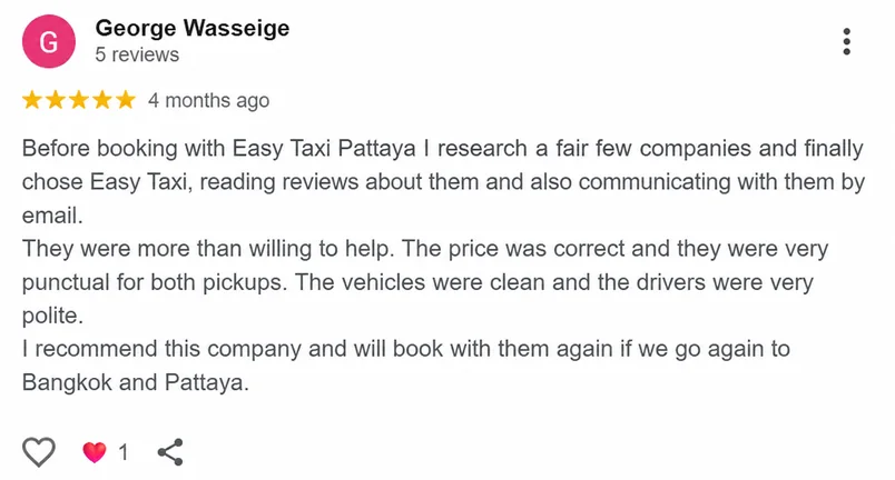 Google customer review 3 for Easy Taxi Pattaya