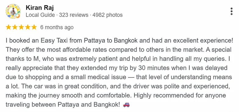 Google customer review 4 for Easy Taxi Pattaya