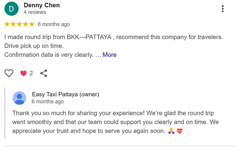 Google customer review 6 for Easy Taxi Pattaya