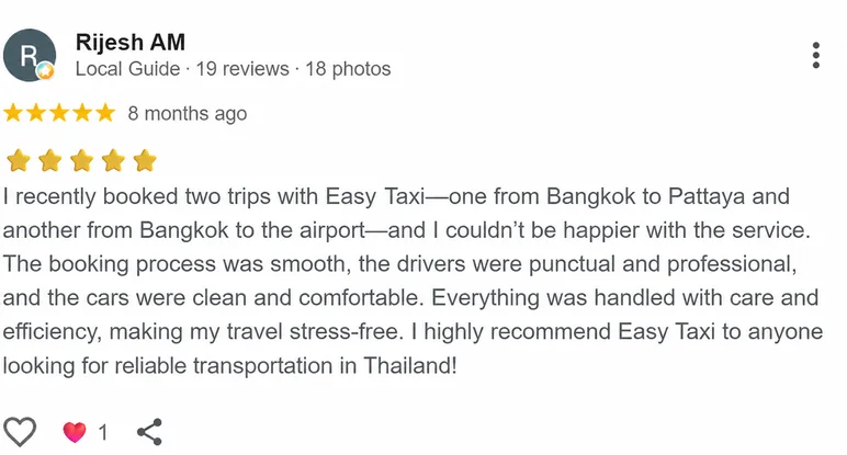 Google customer review 9 for Easy Taxi Pattaya